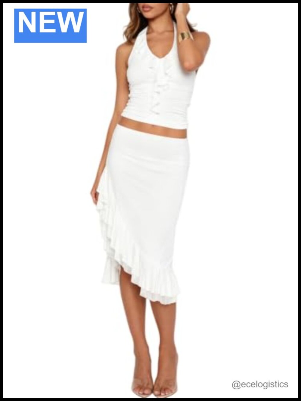 Women's 2 Piece Skirt Set Halter Top Midi Skirt Summer Outfit